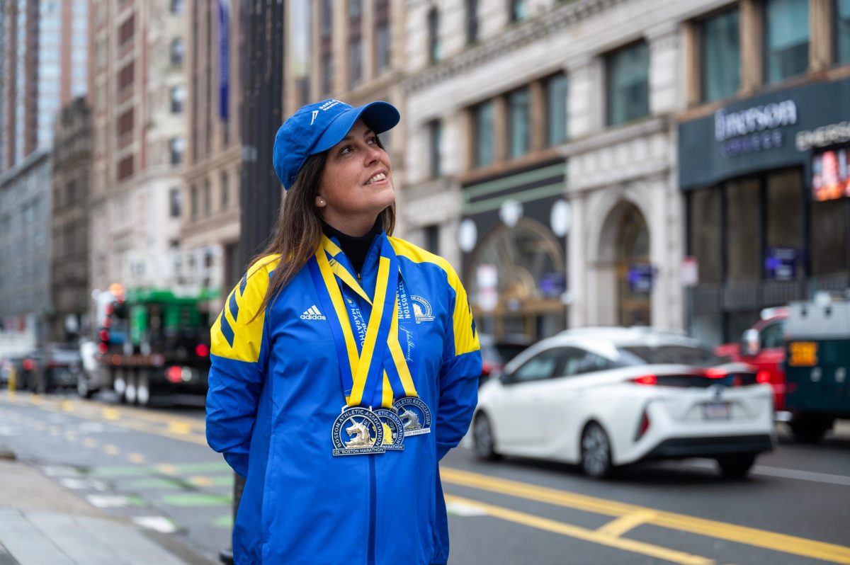 Emerson faculty member Mary Shertenlieb is a four-time Boston marathoner and will run the 2024 marathon for Dana-Farber Cancer Institute. (Feixu Chen/Beacon Staff)