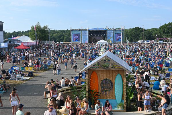 Fans gather in the main area of Levitate Music and Artis Festival to watch an artist on the Stoke Stage