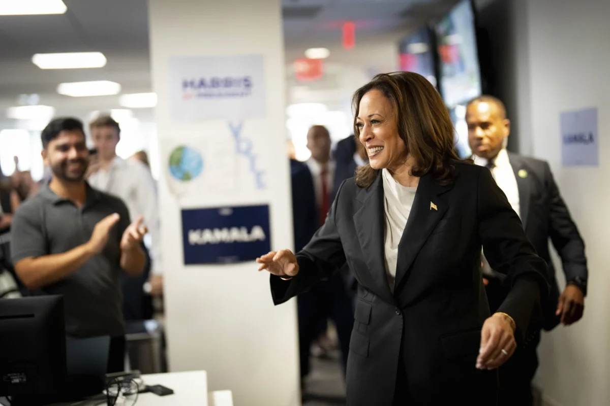 Vice President Kamala Harris speaks at her campaign headquarters in Wilmington, Del., Monday, July 22, 2024. (Erin Schaff/The New York Times via AP, Pool)