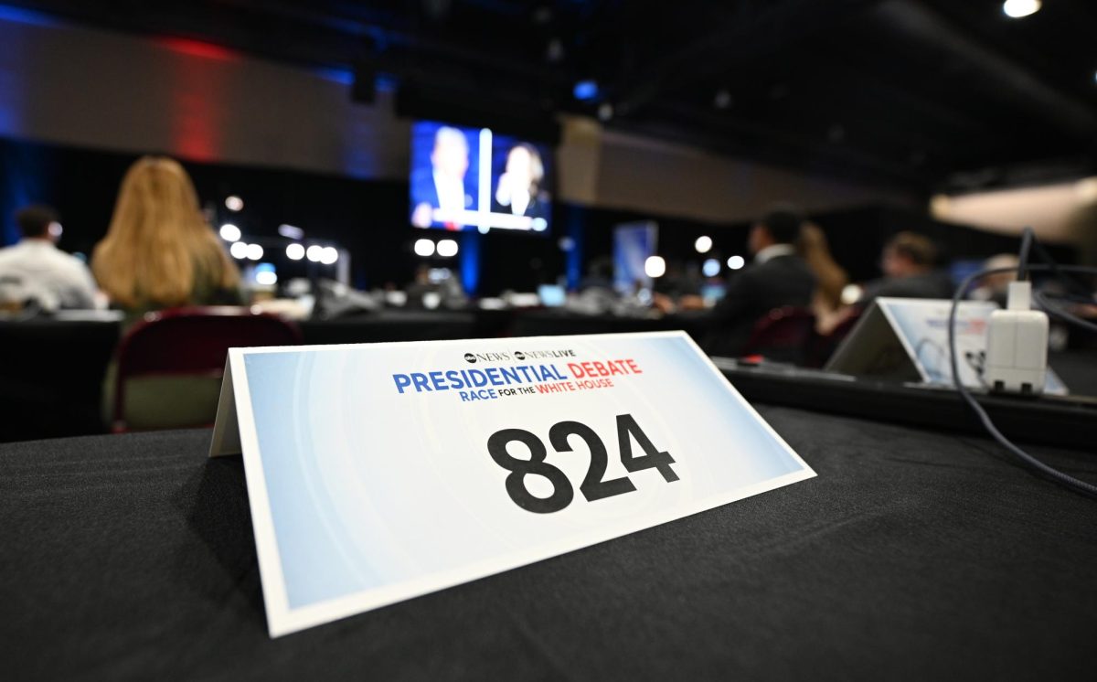 Hofstra student journalists Micheal Dent and Alexa D’Amato interviewed campaign surrogates in the spin room after the first presidential debate between Donald Trump and Kamala Harris on September 10, 2024 (Bryan Hecht / Beacon Staff).