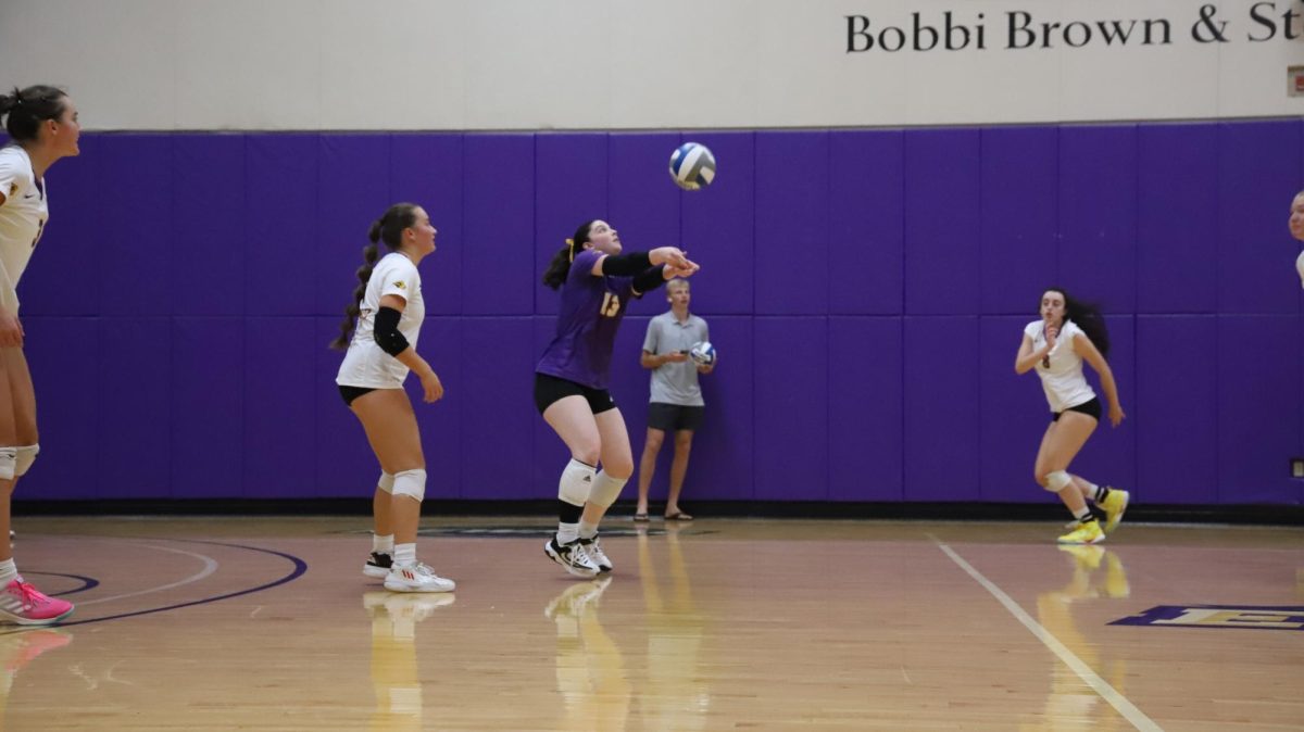 Graduate student defensive specialist Caroline Davis digs the ball against Wentworth on Tuesday, Sept. 17. (Riley Goldman/ Beacon Correspondent)