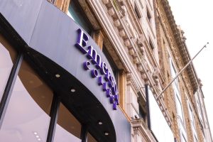 A Emerson College sign above the colleges' visitor center on Boylston street. (Arthur Mansavage/ Beacon Staff, File) 