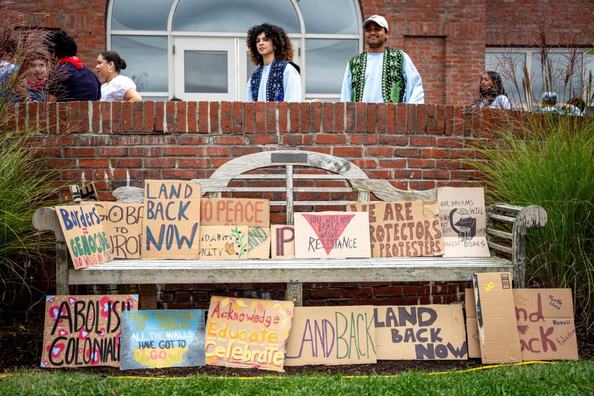 Tufts University students hold an Indigenous Peoples’ Day celebration on the campus quad on Sunday, October 13, 2024 (Yogev Toby / Beacon Staff).