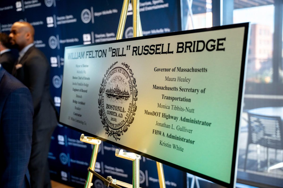 A plaque from the bridge renaming ceremony in honor of Bill Russell (Yogev Toby for The Berkeley Beacon)