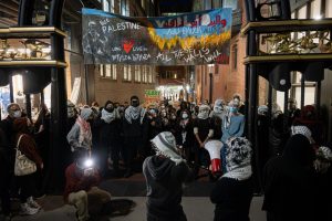 Protesters gathered in the Boylston Place Alleyway on Oct. 8, 2024, where in May they announced they would refer to it as “Walid Daqqa Alley.” (Nick Peace / For The Beacon)