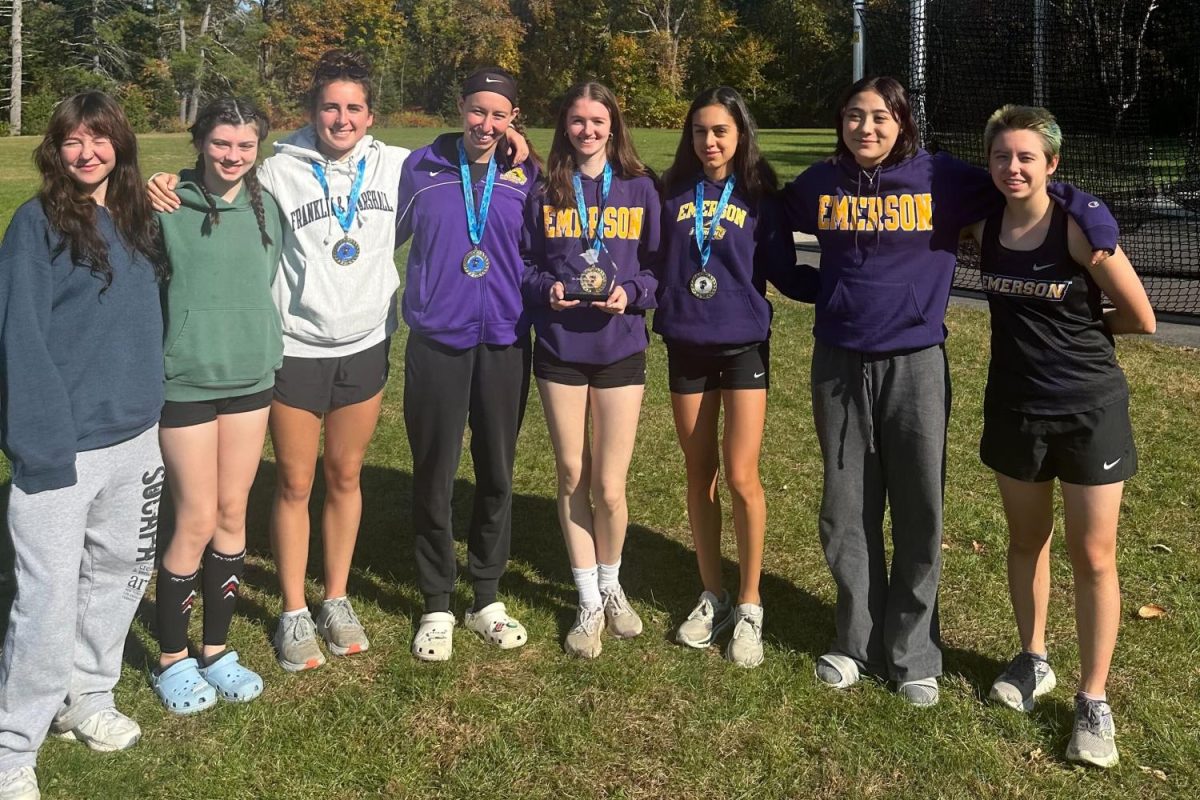 The Emerson women's cross country team after their victory at the Runnin' Monks Invitational. (Courtesy of Oliver Glass)