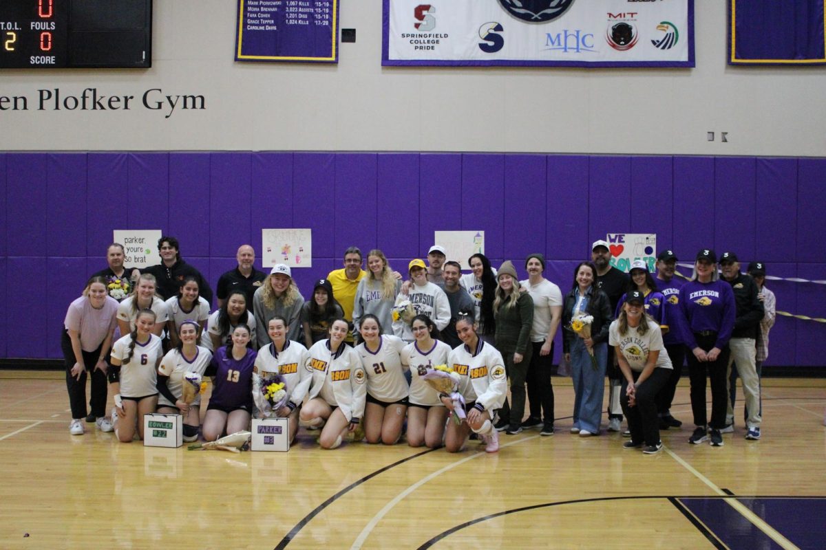 The Emerson women's volleyball team honored its four seniors and one graduate student on Senior Day, Saturday, Nov. 9. (Riley Goldman/ Beacon Correspondent)