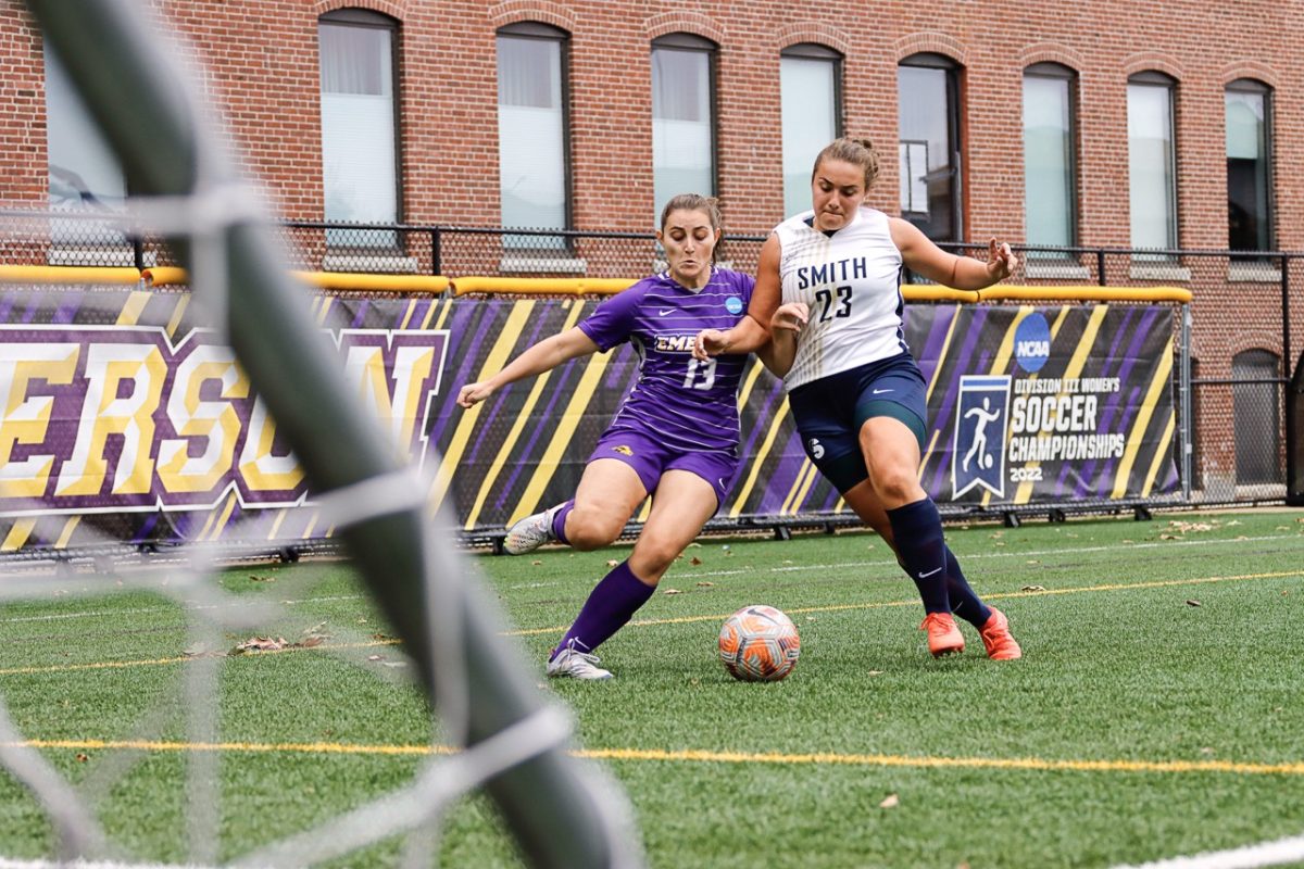 Emerson women's soccer in a game against Smith College in September 2023. (Arthur Mansavage/Beacon Staff, File)