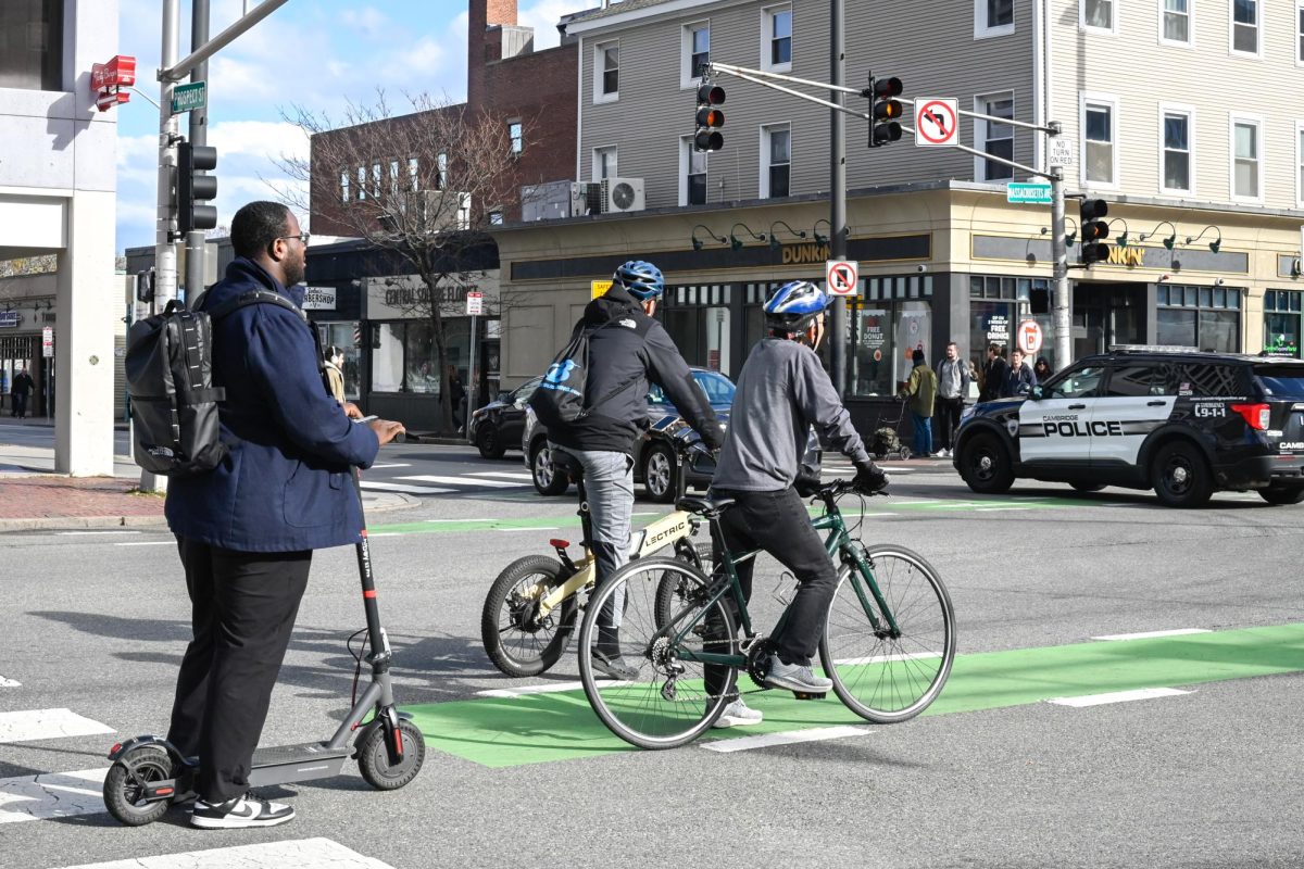 Cyclists riding on Massachusetts Ave in Cambridge on Nov. 22, 2024. (Courtesy of Madison Lucchesi)