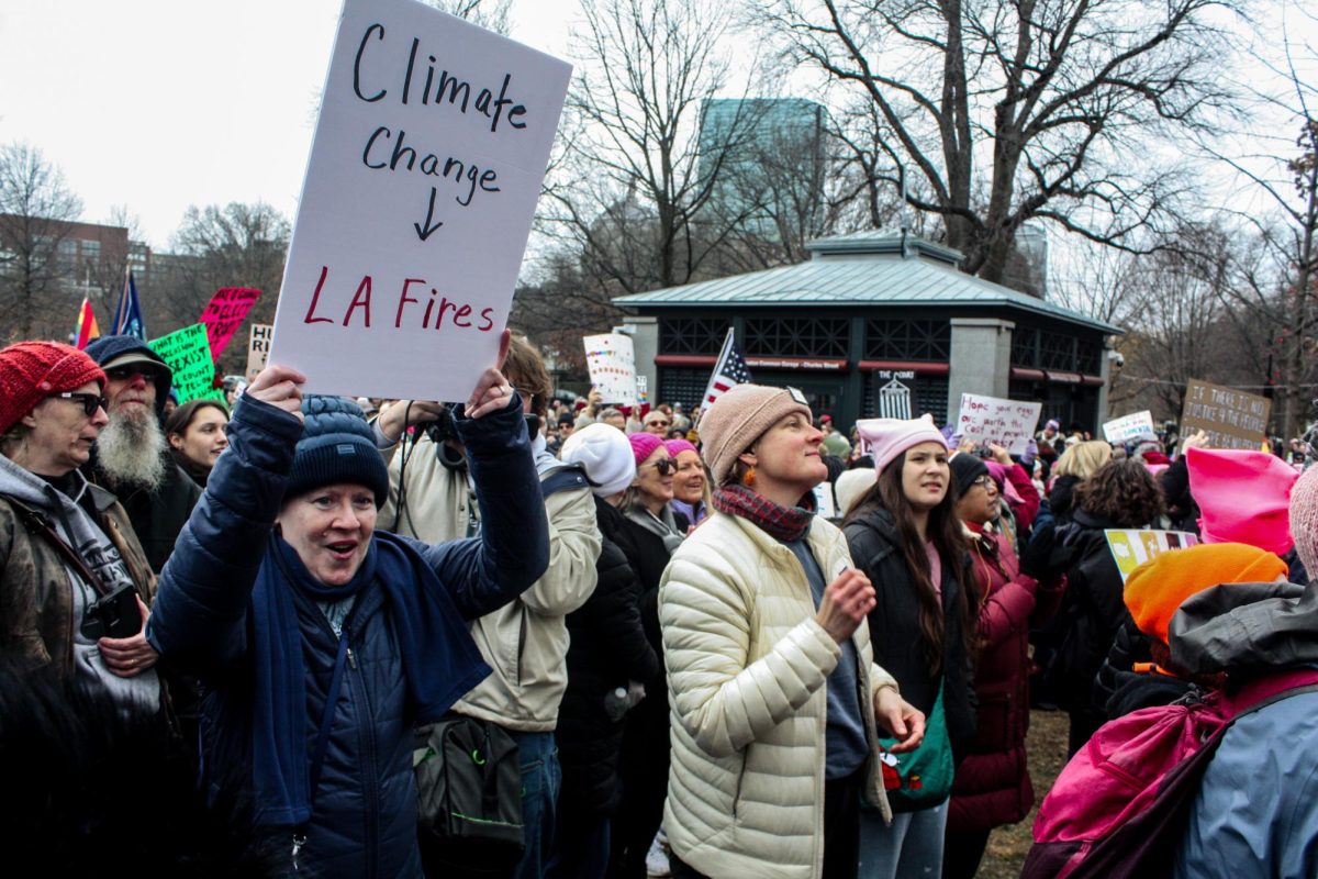 Hundreds rallied on the Boston Commons during the rebranded People's March on Saturday, Jan. 18, 2025. (Abigail Hoyt/ For the Beacon)