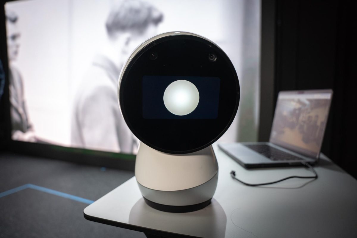 Jibo sits on a desk in the XR-Studio