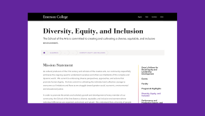 Screengrab of the Diversity, Equity, and Inclusion page on the Emerson College Website.