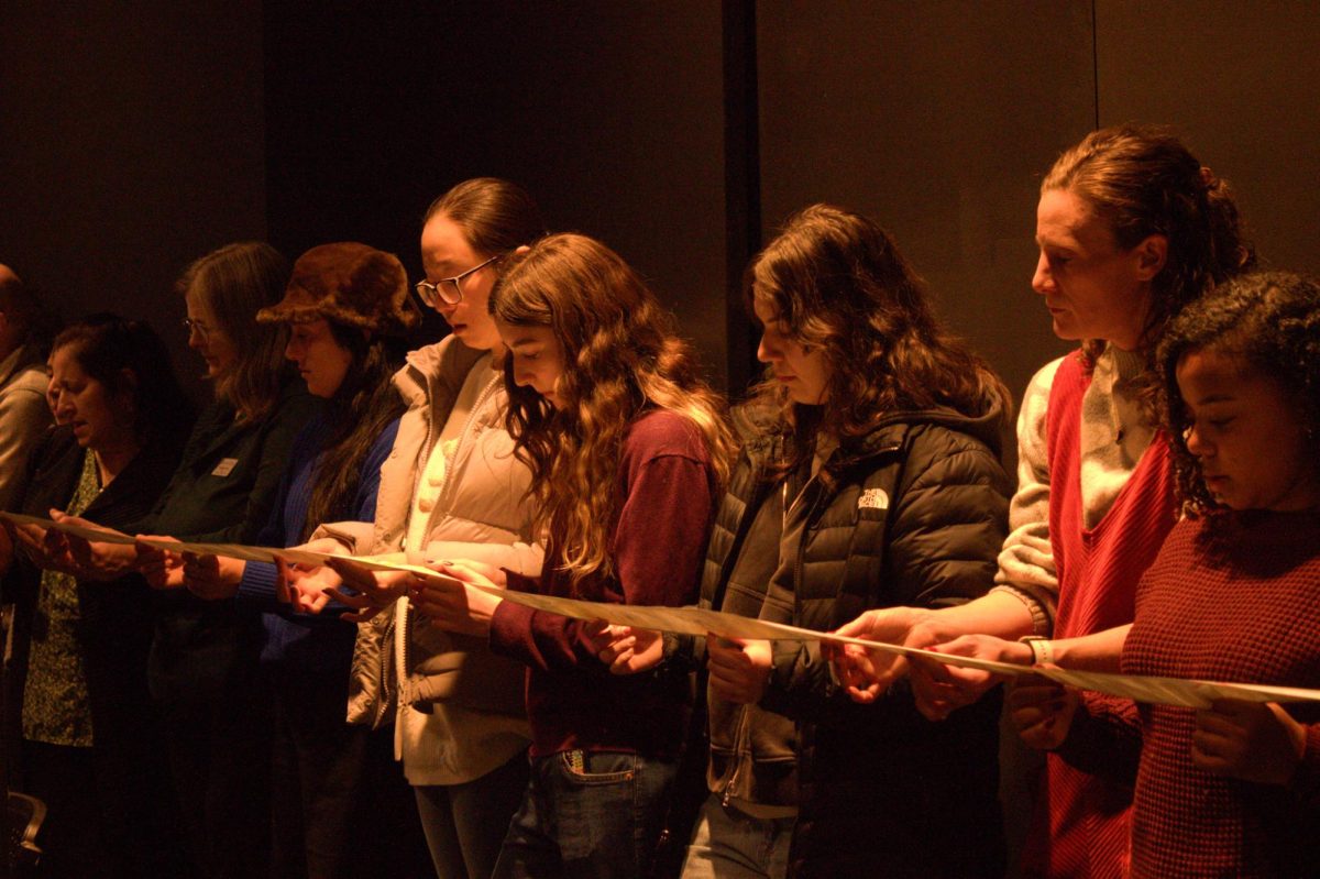 Over 100 Emerson students, staff, and faculty in the Judee Theater on Wednesday, Feb. 5, 2025. (Fiona McMahon/ Beacon Staff)