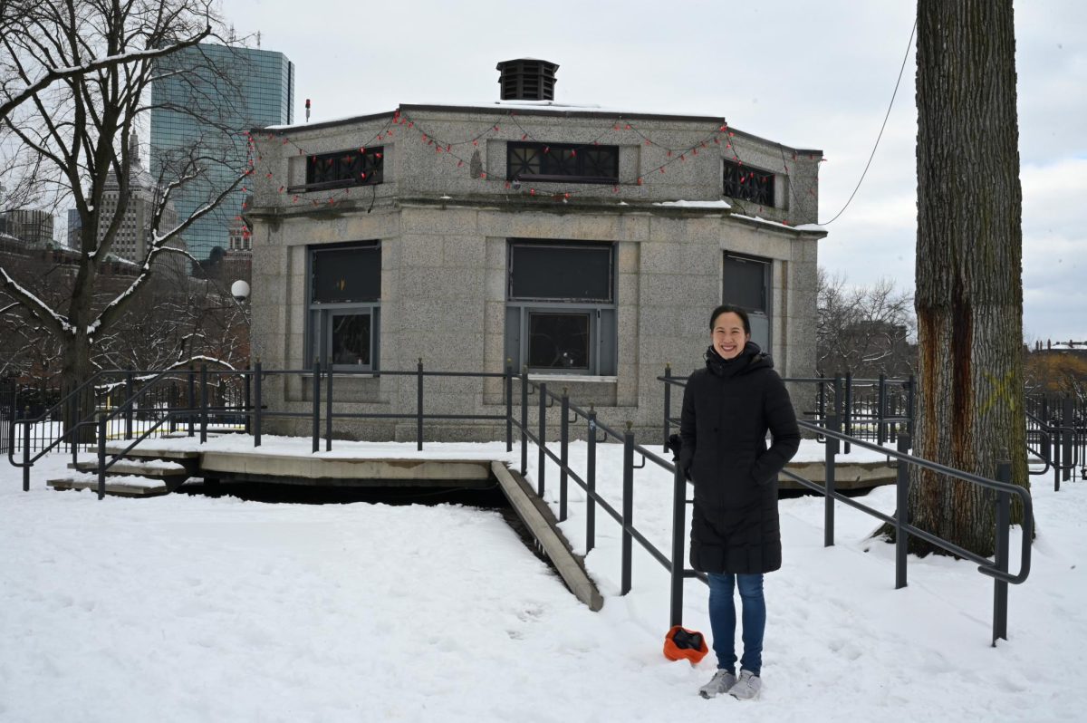 Joanne Chang, the founder of  local Flour Bakery and Cafe, visited the upcoming site of her business' tenth location in the Boston Common concession stand on Feb. 10, 2025. Chang said Flour plans to be serving the bakery's classic sticky buns and bakery treats by April, and said new soft serve will follow suit when it gets warmer. (Izzy Bryars/ Beacon Staff)