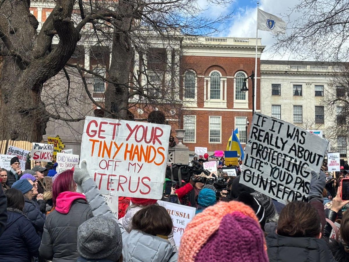 The Women's March outside of the Massachusetts State House on March 8, 2025.