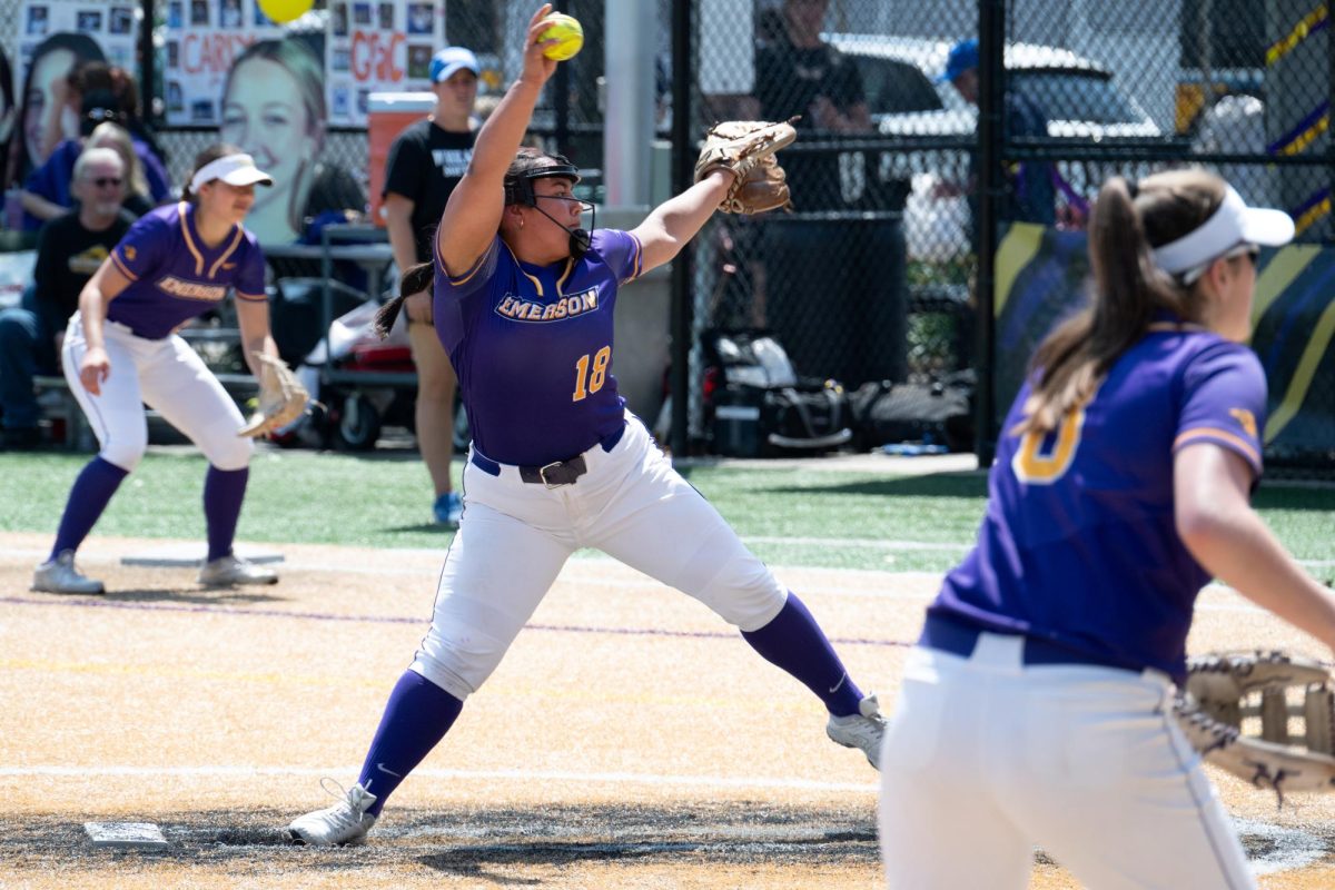 Senior pitcher Jessica Gomez (#18) on the mound against Wheaton College on May 3, 2025 (Riley Goldman/ Beacon Staff/ File).