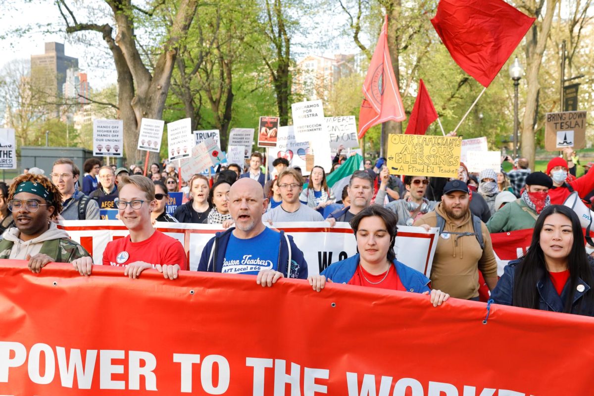 Thousands of people marching through the Boston Commons on Thursday, May 1st, 2025. (Arthur Mansavage/ Beacon Staff)