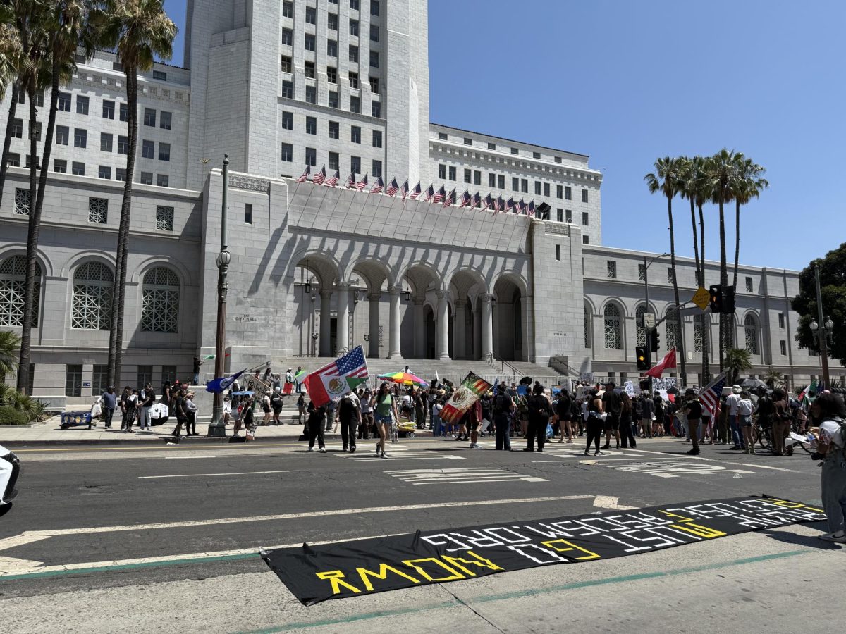 A second July 4th anti-ICE protest, organized by Refuse Fascism LA, began at 11 a.m. PT and continued past 2 p.m. (Jordan Pagkalinawan/ Beacon Staff).