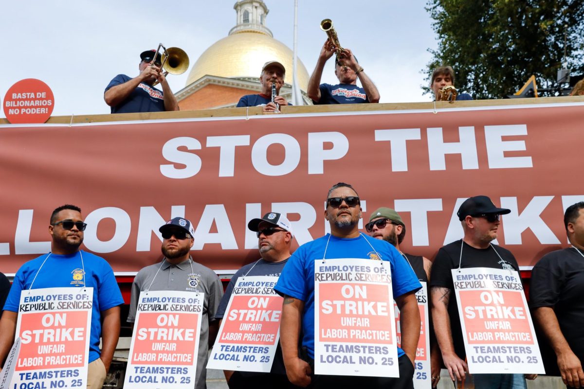 A parade of over 100 activist and labor groups gathered at the State House to celebrate Labor Day on Monday, Sept. 1, 2025. (Arthur Mansavage/ Beacon Staff)
