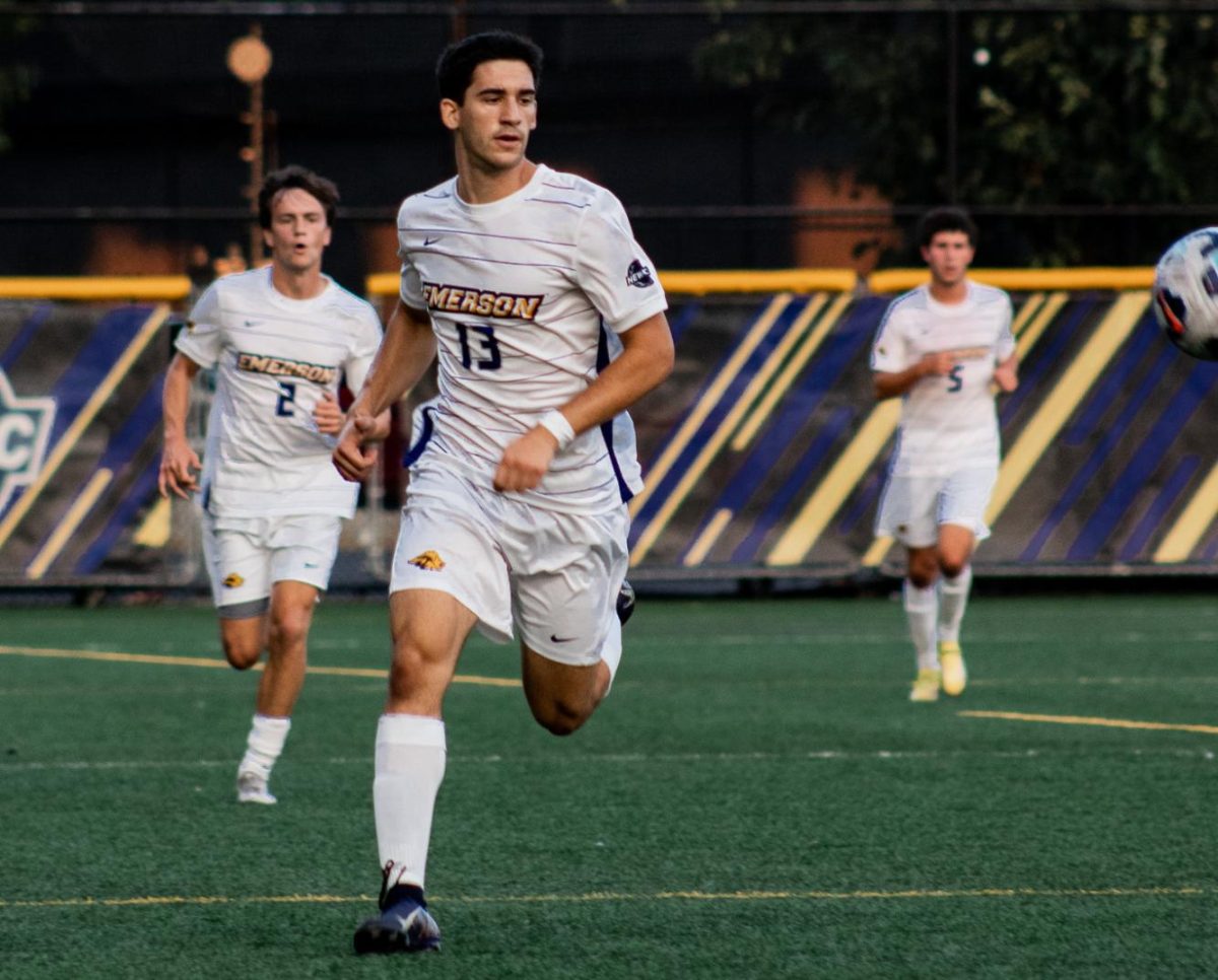 First-year forward Nick Mirogiannis (#13) against Eastern Connecticut State on Sept. 5, 2025 (Courtesy of Naia Driscoll).