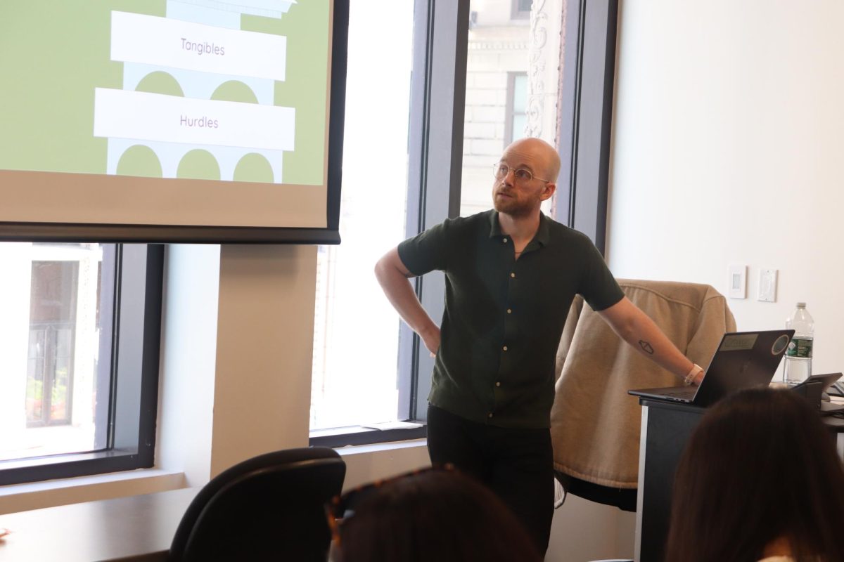 Conor Biddle discusses goal-setting and creating a work-life balance during the Teach-In on Sustainability on Friday, Oct. 17, 2025. (Bryan Hecht / Beacon Staff)