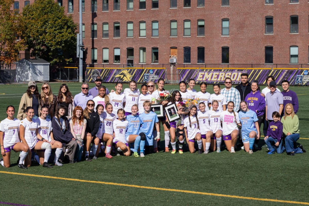 The Emerson women's soccer team during Senior Day on Oct. 18, 2025 (Courtesy of Naia Driscoll).