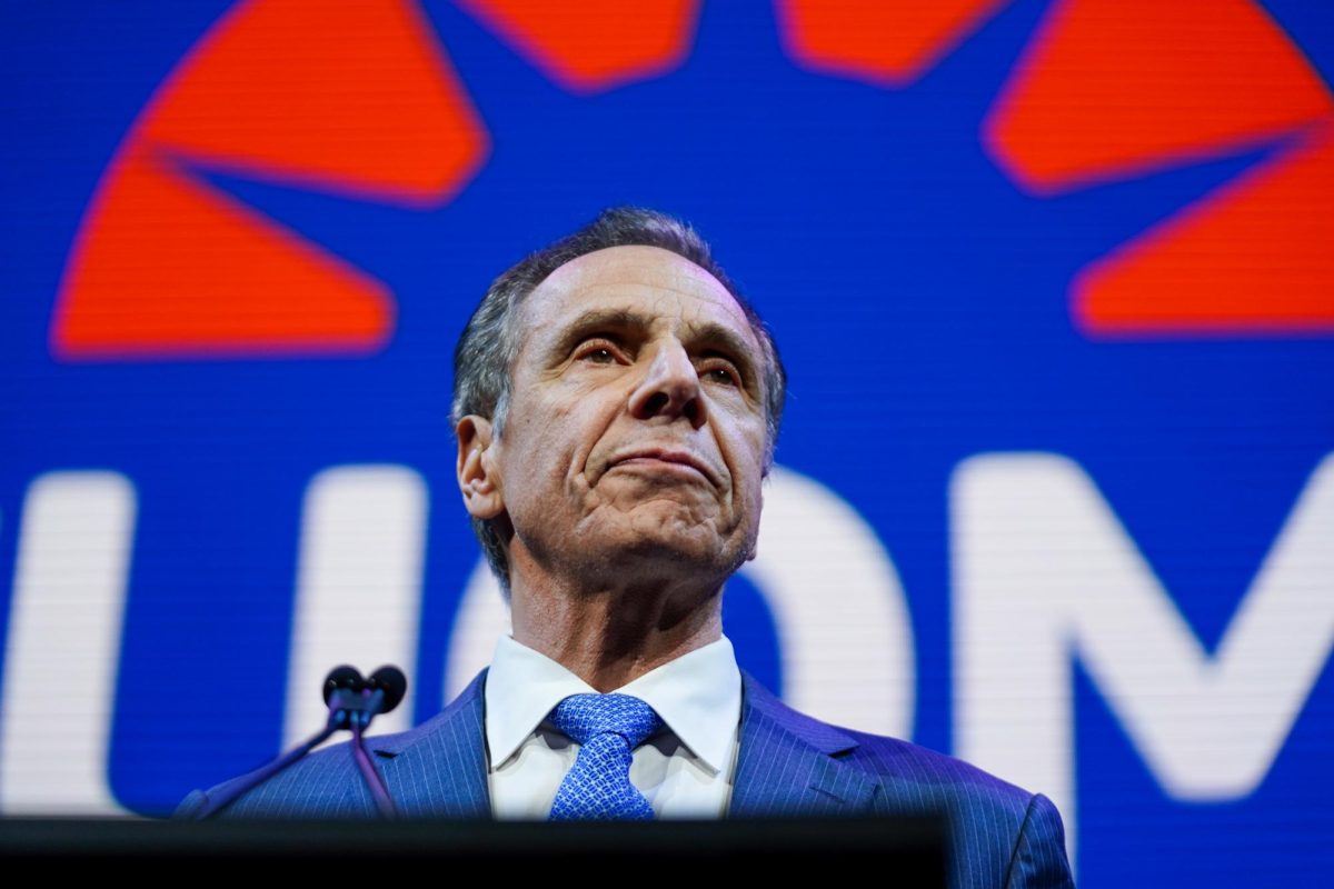 Cuomo speaking at the Ziegfield Ballroom in Manhattan Tuesday night. (Arthur Mansavage/ Beacon Staff)