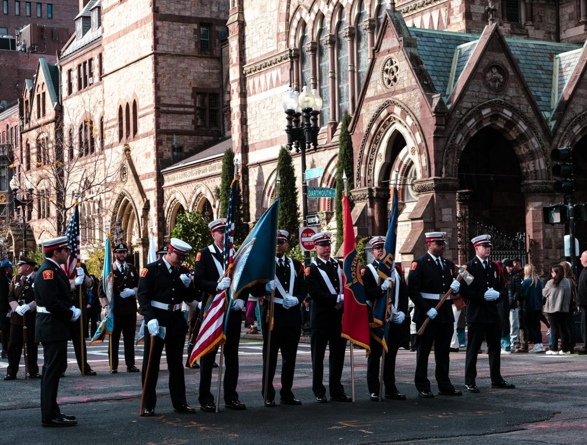 The parade began near the Boston Public Library in Copley Square on Saturday, Nov. 8, 2025. (Rina Laby / Beacon Staff)