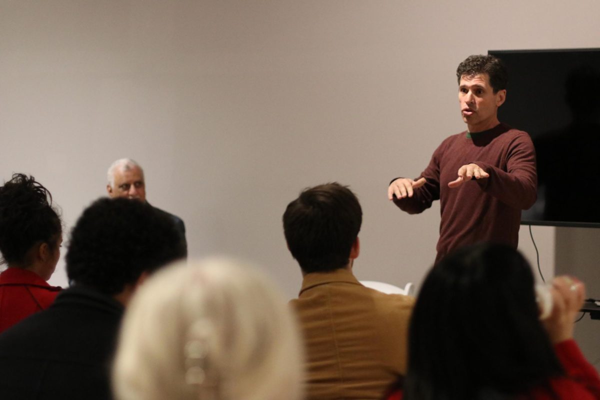 Max Brooks, author and disaster preparedness expert, gives a talk on "Disinformation and Democracy" in The Loft on Thursday, Nov. 13, 2025. (Courtesy / Cole Gustafson)