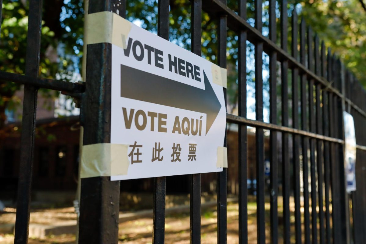 Vote here sign in Manhattan on Election Day.