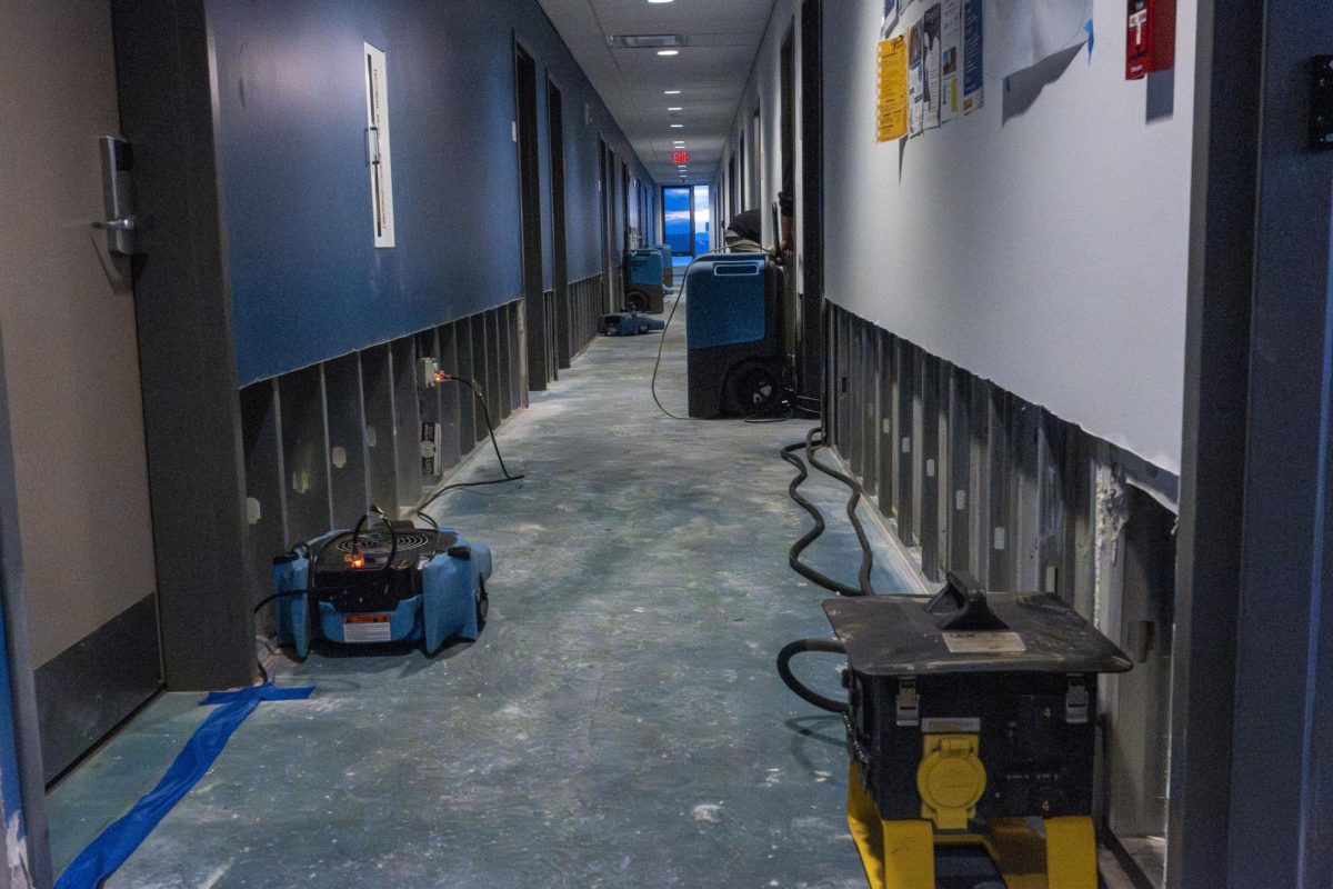 The 10th floor hallway of the East Residence Hall at UMass Boston on Wednesday, Feb. 18, 2026. (Joshua Levin, courtesy of The Mass Media)