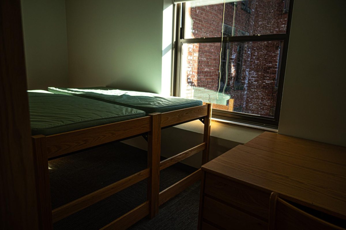 A vacant dorm room at Emerson College.(Nick Peace / Beacon Staff)