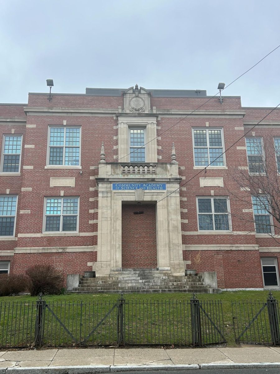 The front of the Community Academy of Science and Health in Dorchester, Mass.